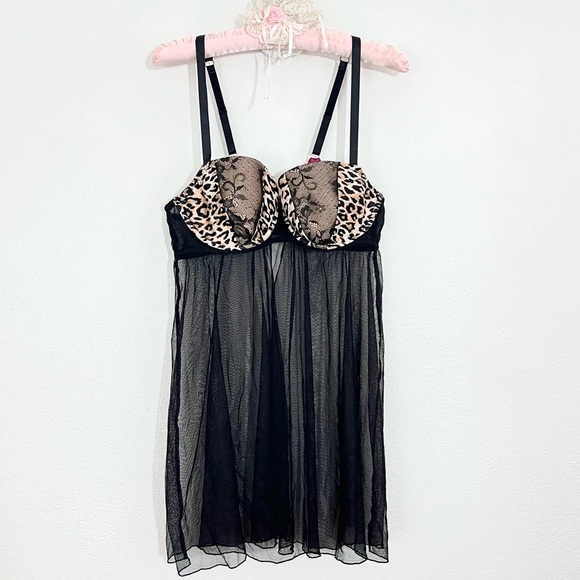 Cacique Intimates & Sleepwear Cacique Black Lace Sheer Leopard Bra